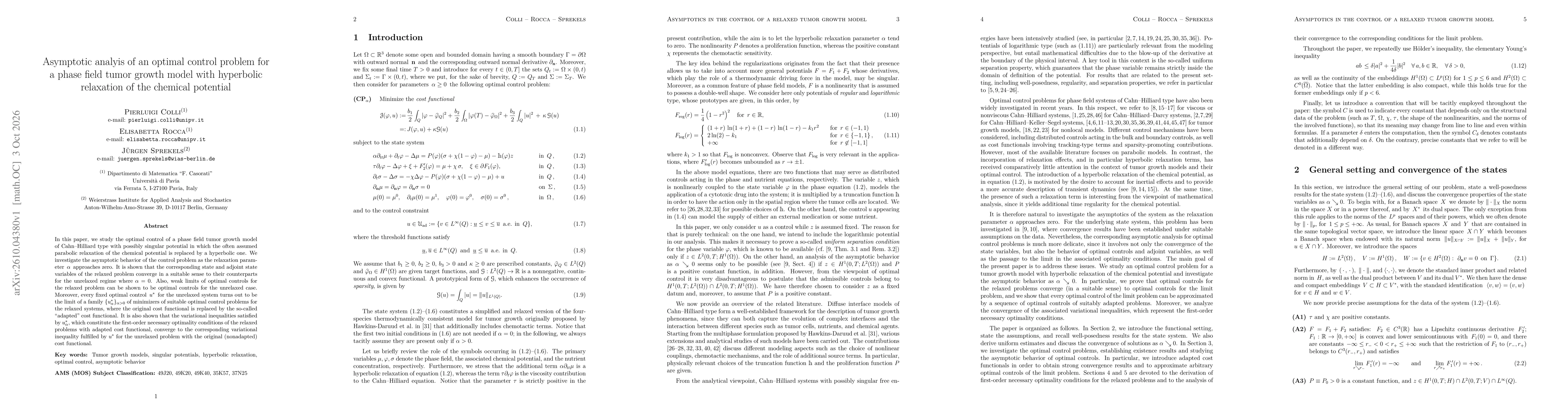 Thumbnail for Asymptotic analyis of an optimal control problem for a phase field tumor growth model with hyperbolic relaxation of the chemical potential