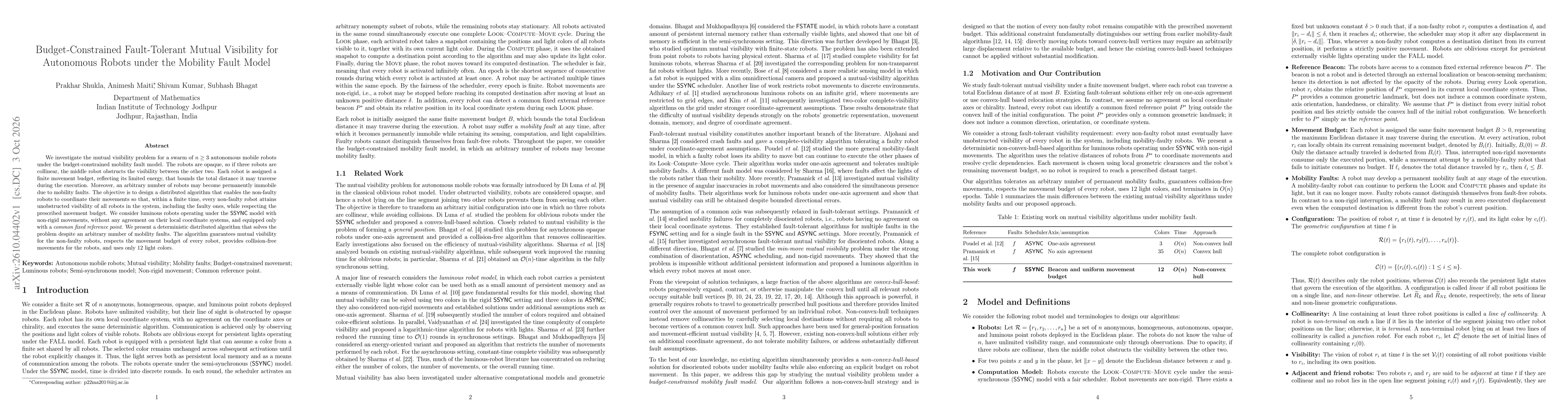 Thumbnail for Budget-Constrained Fault-Tolerant Mutual Visibility for Autonomous Robots under the Mobility Fault Model