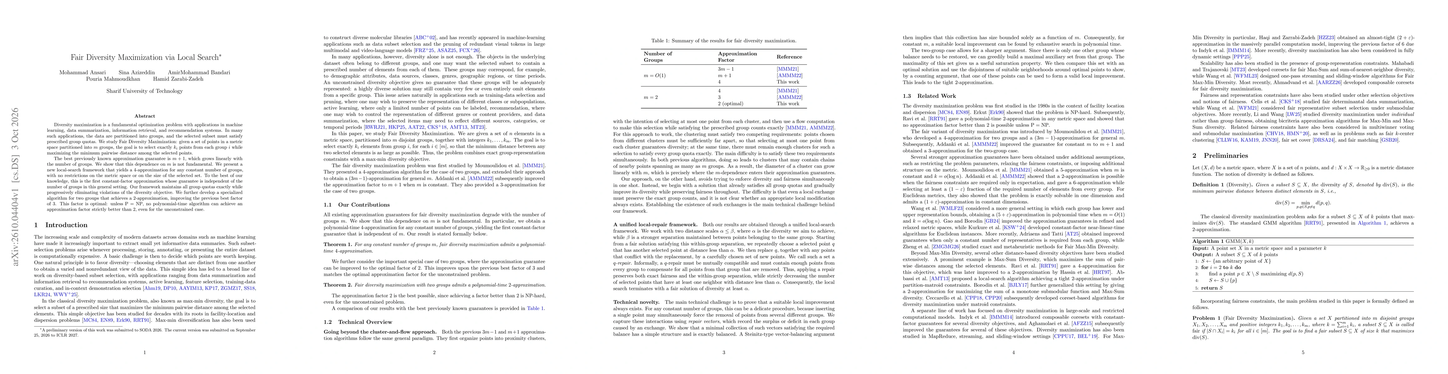 Thumbnail for Fair Diversity Maximization via Local Search