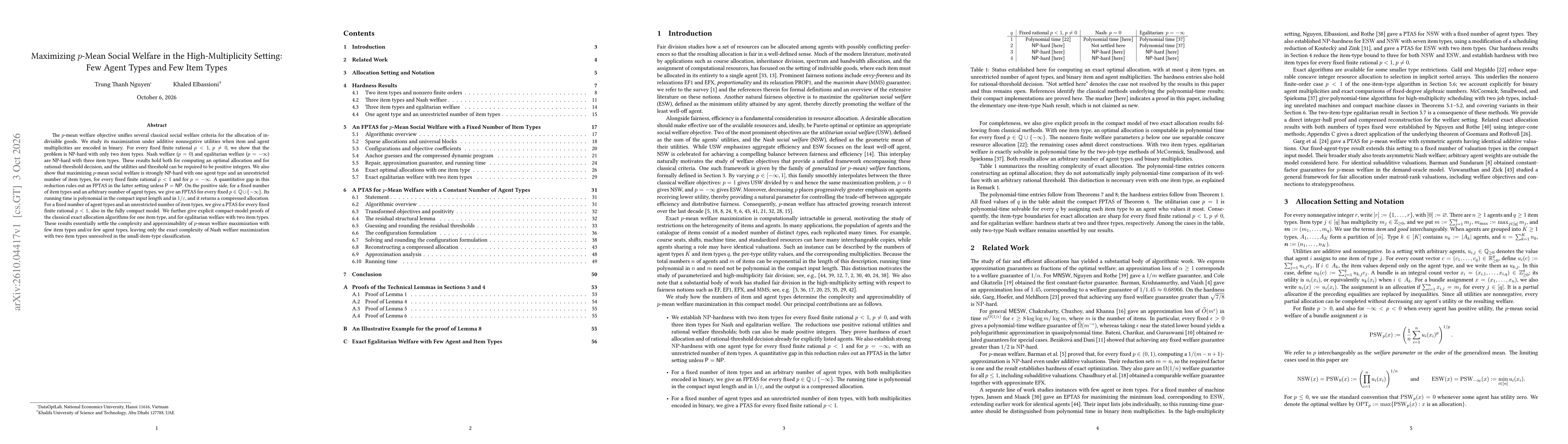 Thumbnail for Maximizing $p$-Mean Social Welfare in the High-Multiplicity Setting: Few Agent Types and Few Item Types