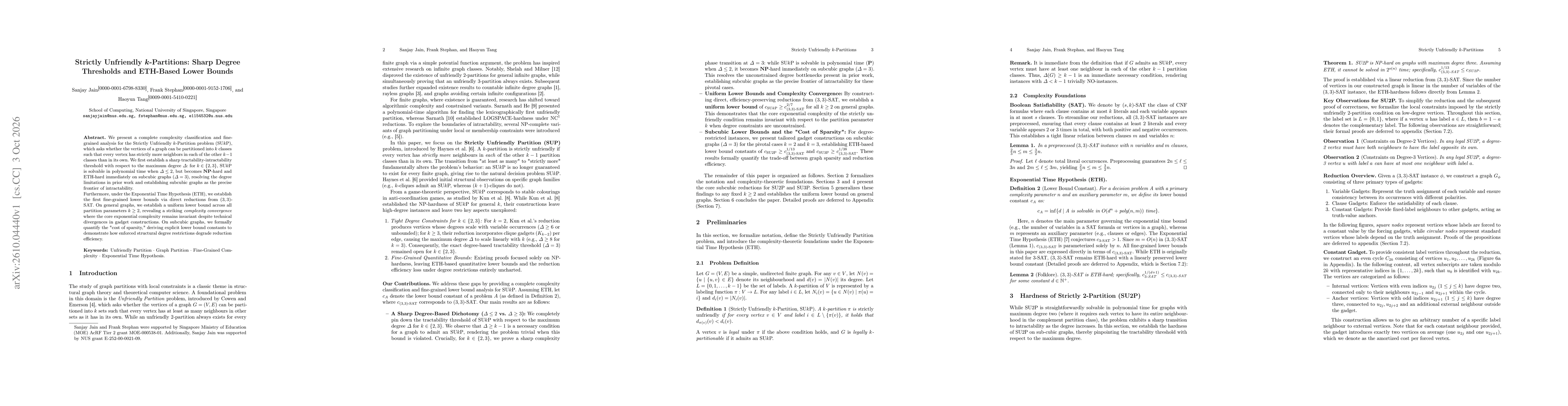 Thumbnail for Strictly Unfriendly $k$-Partitions: Sharp Degree Thresholds and ETH-Based Lower Bounds