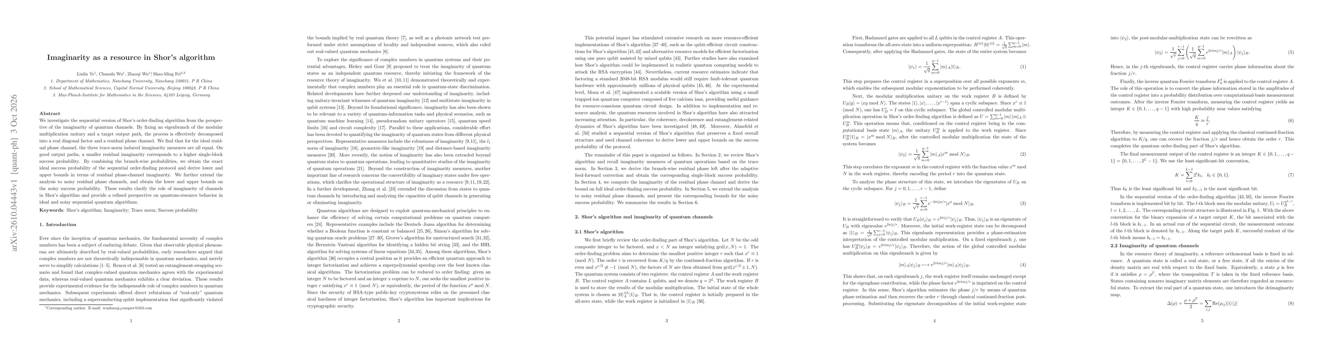 Thumbnail for Imaginarity as a resource in Shor's algorithm