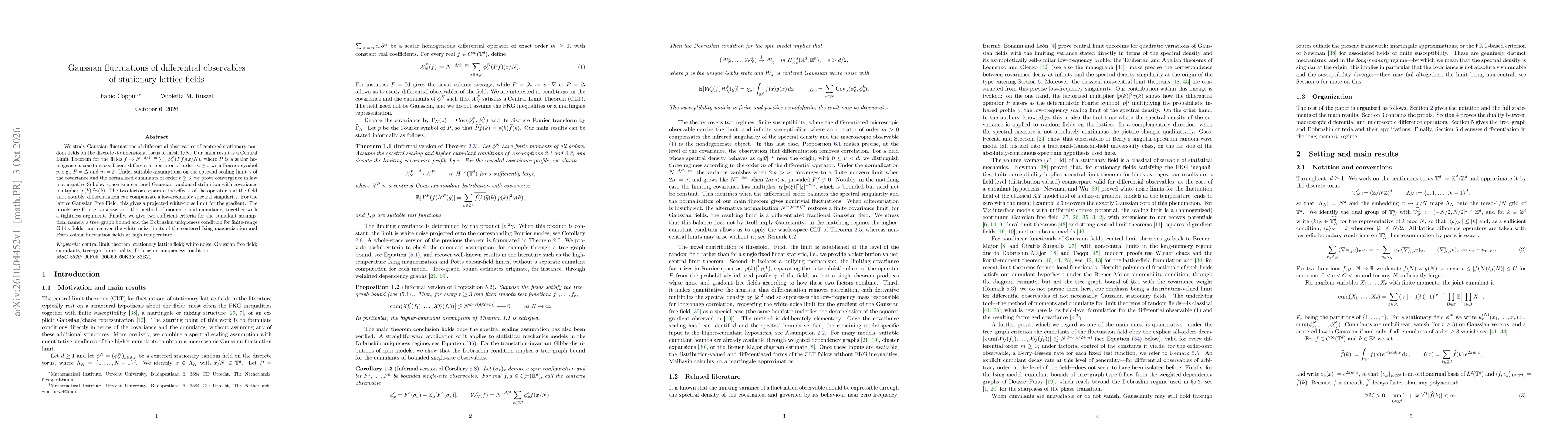 Thumbnail for Gaussian fluctuations of differential observables of stationary lattice fields