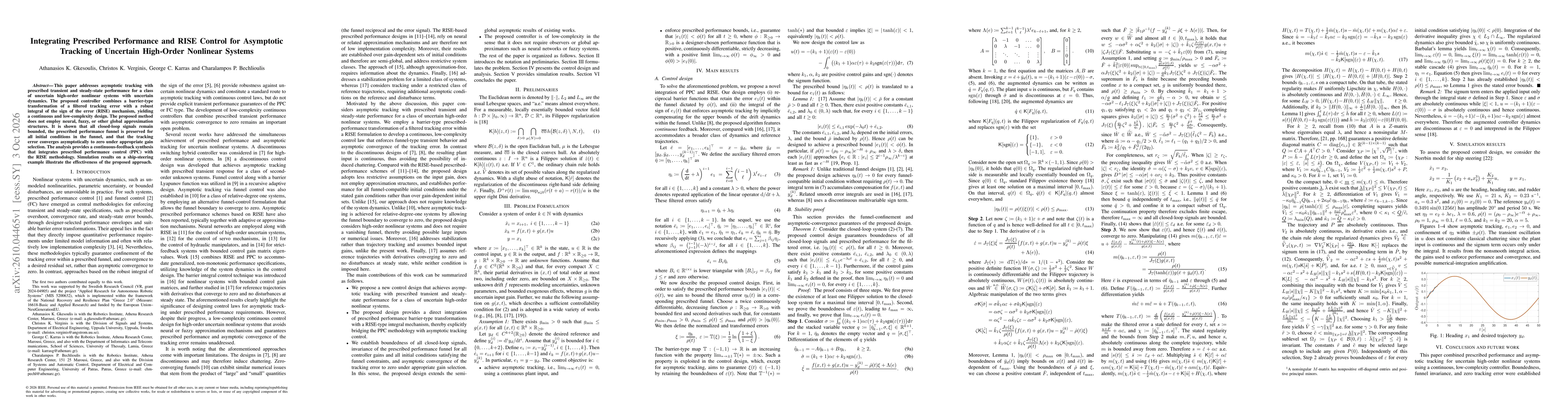 Thumbnail for Integrating Prescribed Performance and RISE Control for Asymptotic Tracking of Uncertain High-Order Nonlinear Systems