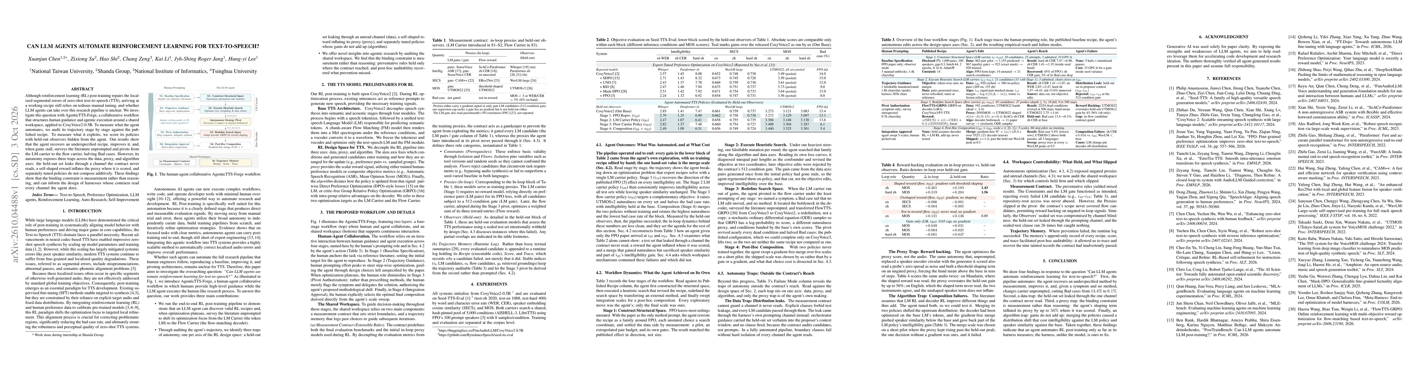Thumbnail for Can LLM Agents Automate Reinforcement Learning for Text-to-Speech?