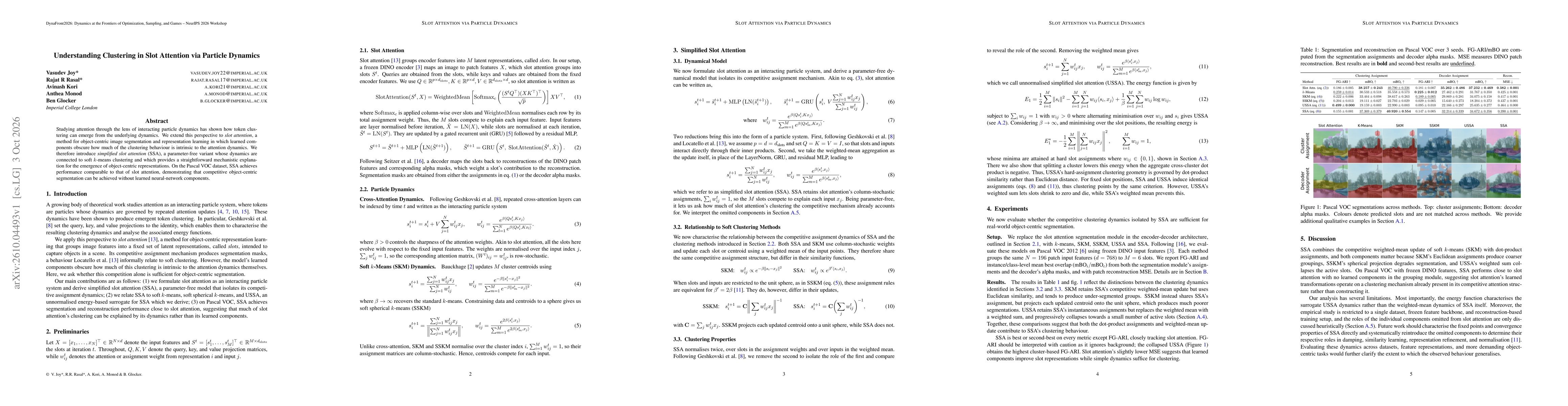 Thumbnail for Understanding Clustering in Slot Attention via Particle Dynamics