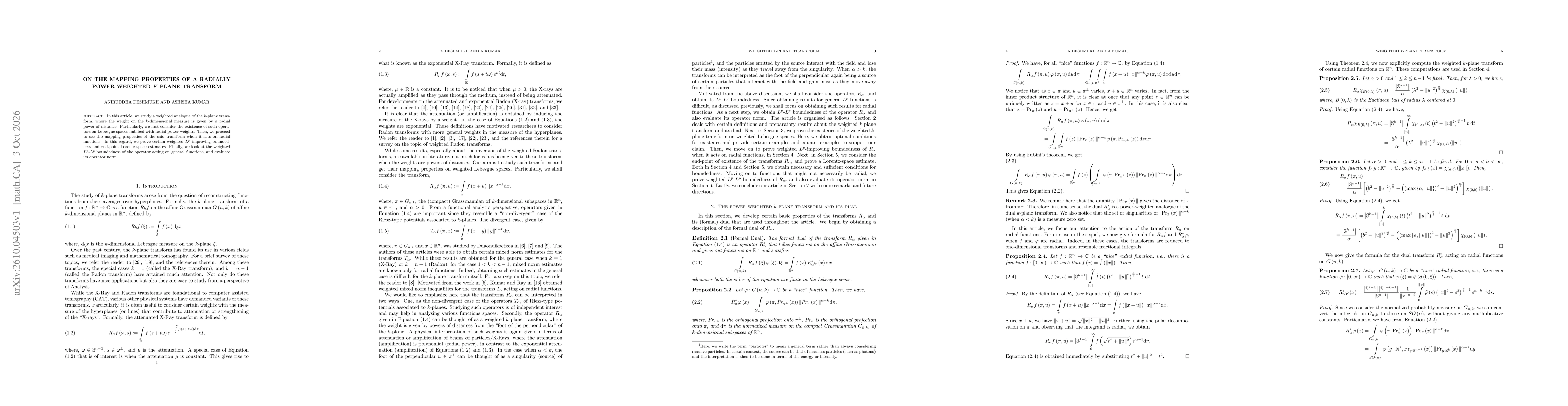 Thumbnail for On the mapping properties of a radially power-weighted k-plane transform