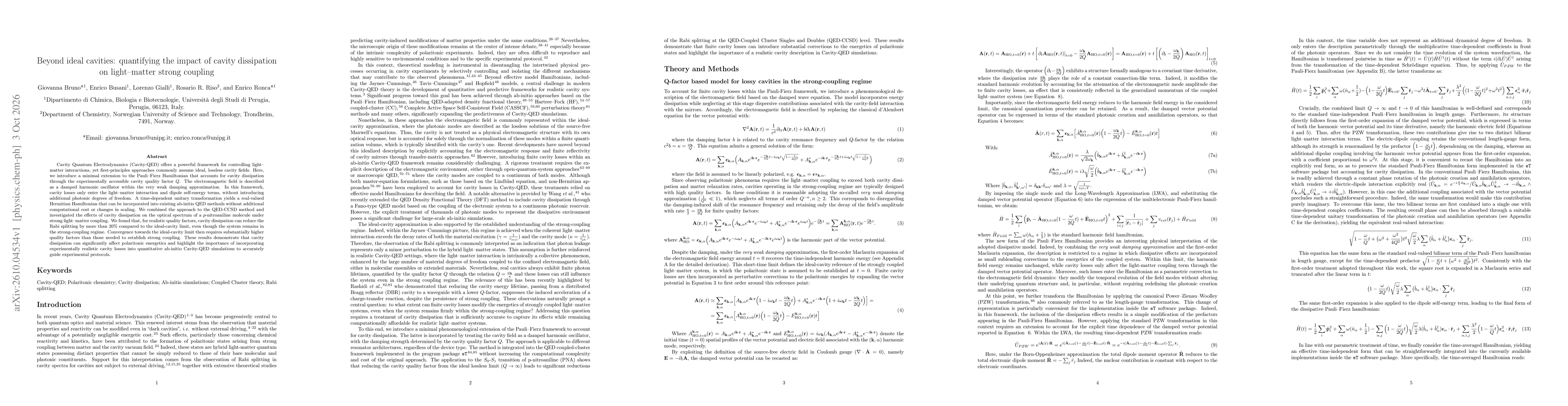 Thumbnail for Beyond ideal cavities: quantifying the impact of cavity dissipation on light-matter strong coupling