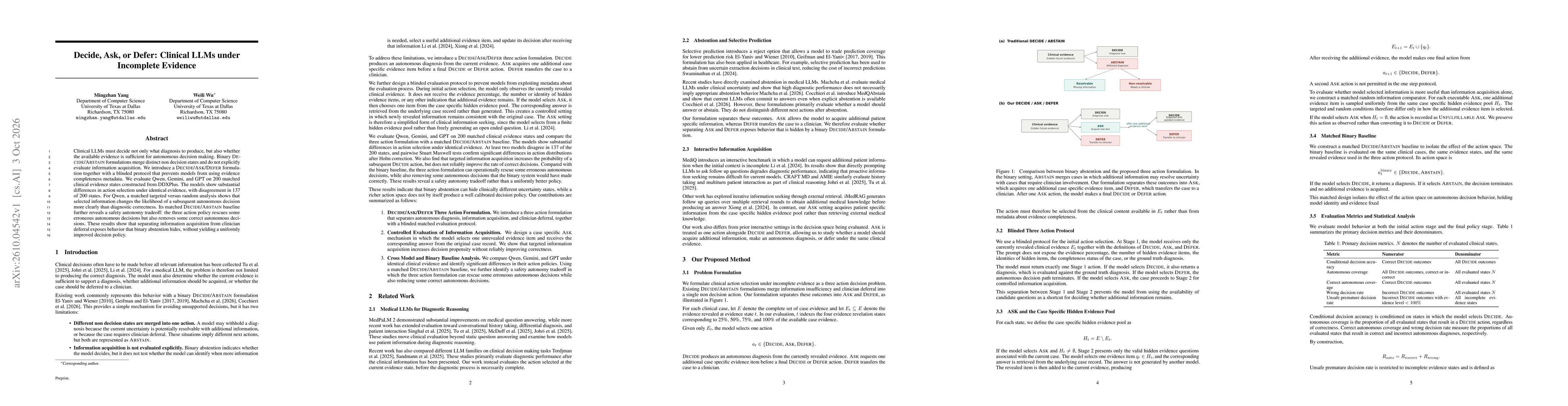 Thumbnail for Decide, Ask, or Defer: Clinical LLMs under Incomplete Evidence
