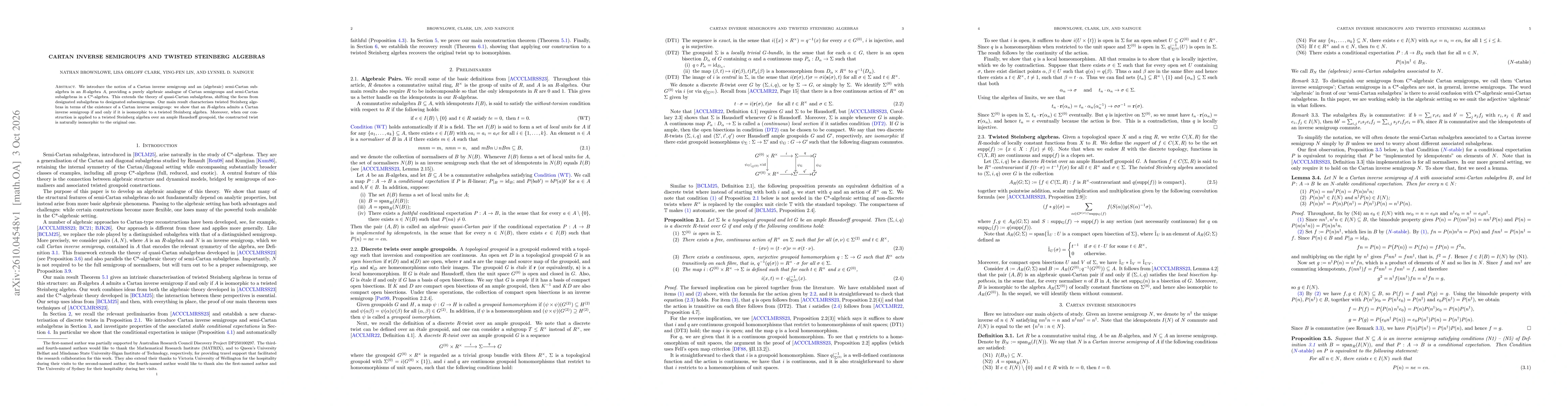 Thumbnail for Cartan inverse semigroups and twisted Steinberg algebras