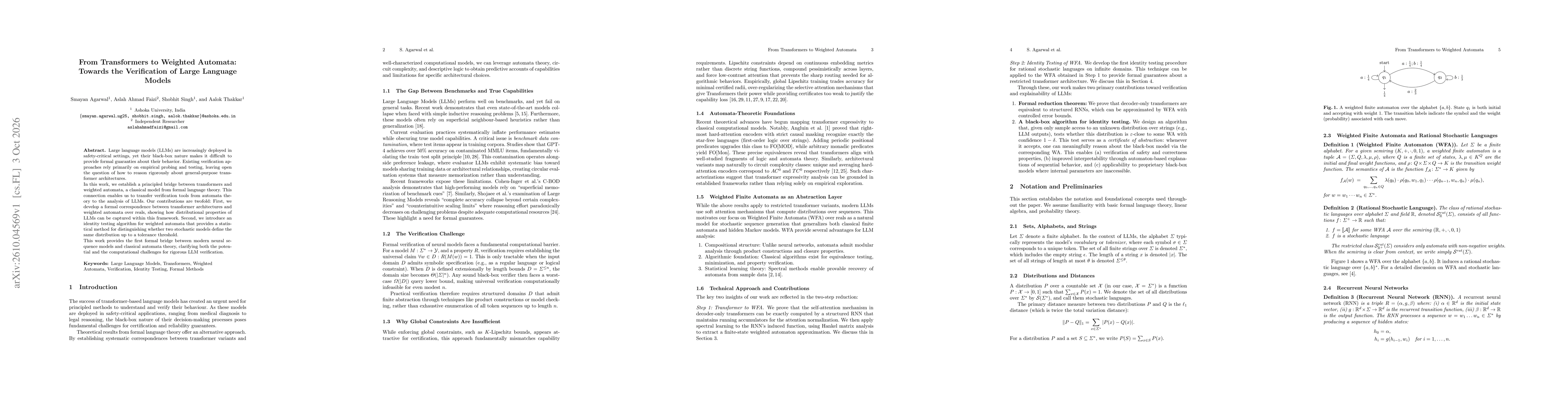 Thumbnail for From Transformers to Weighted Automata: Towards the Verification of Large Language Models