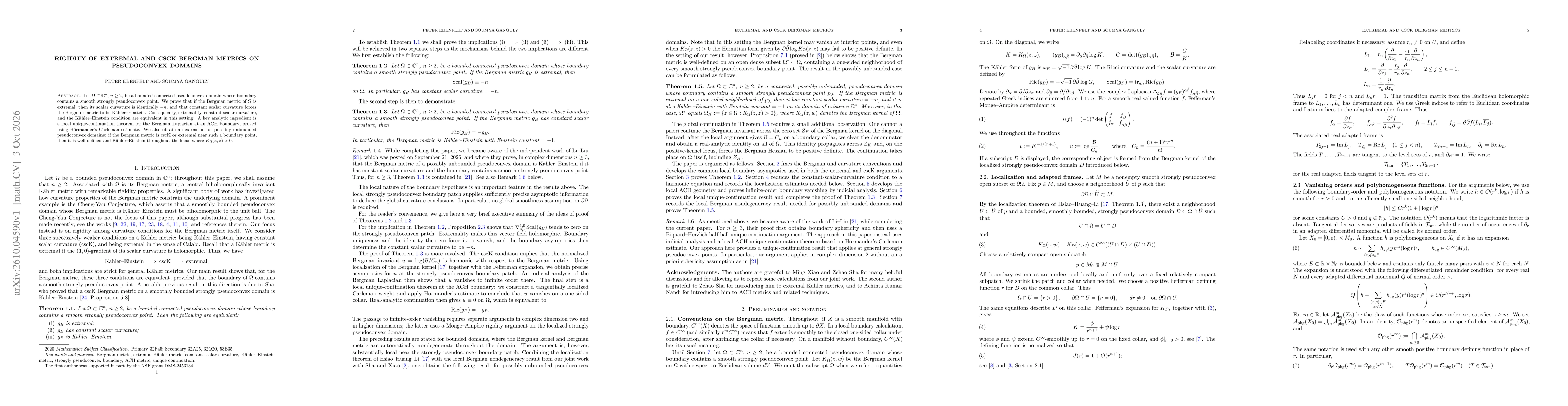 Thumbnail for Rigidity of Extremal and cscK Bergman Metrics on Pseudoconvex Domains
