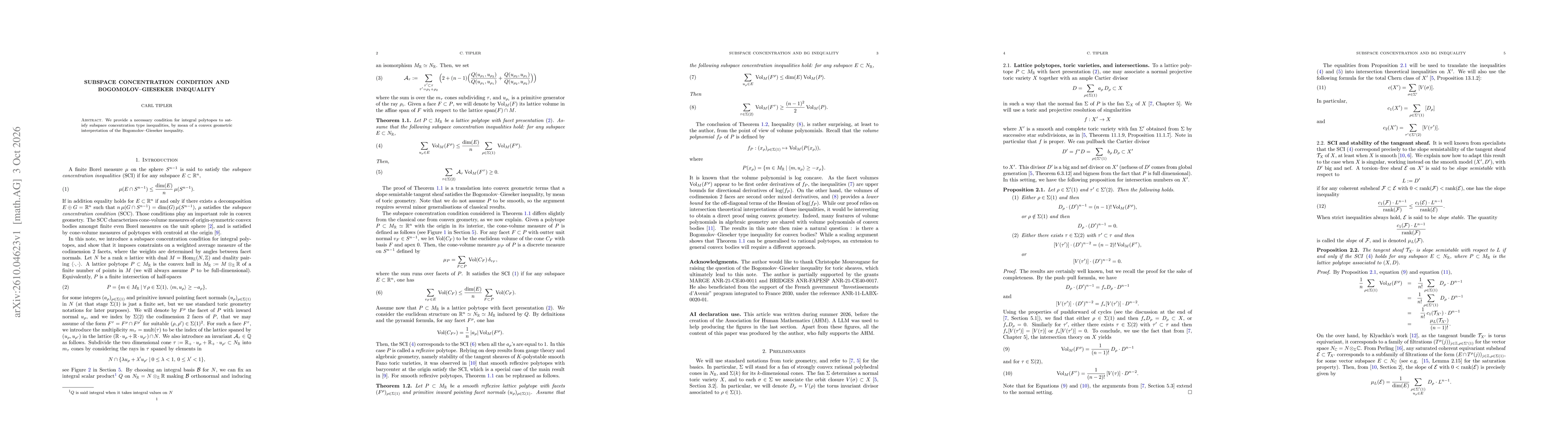 Thumbnail for Subspace concentration condition and Bogomolov--Gieseker inequality