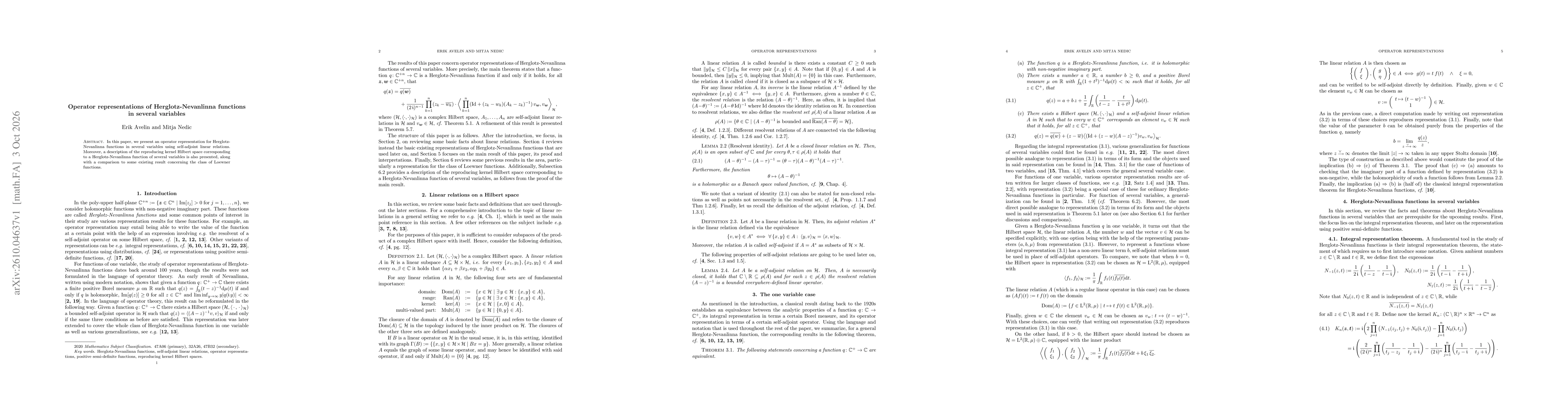 Thumbnail for Operator representations of Herglotz-Nevanlinna functions in several variables