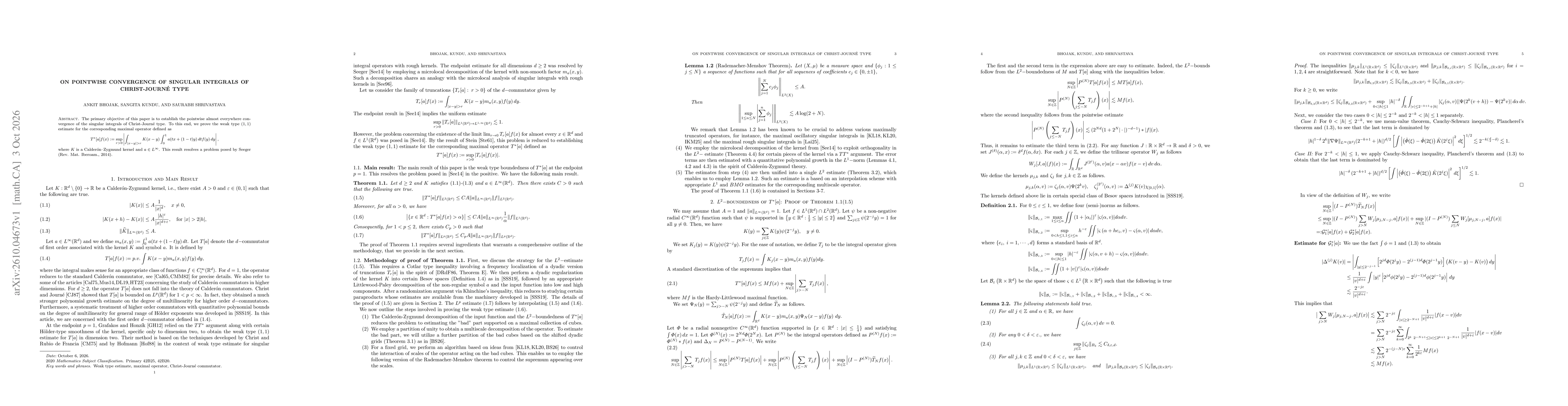 Thumbnail for On pointwise convergence of singular integrals of Christ-Journé type