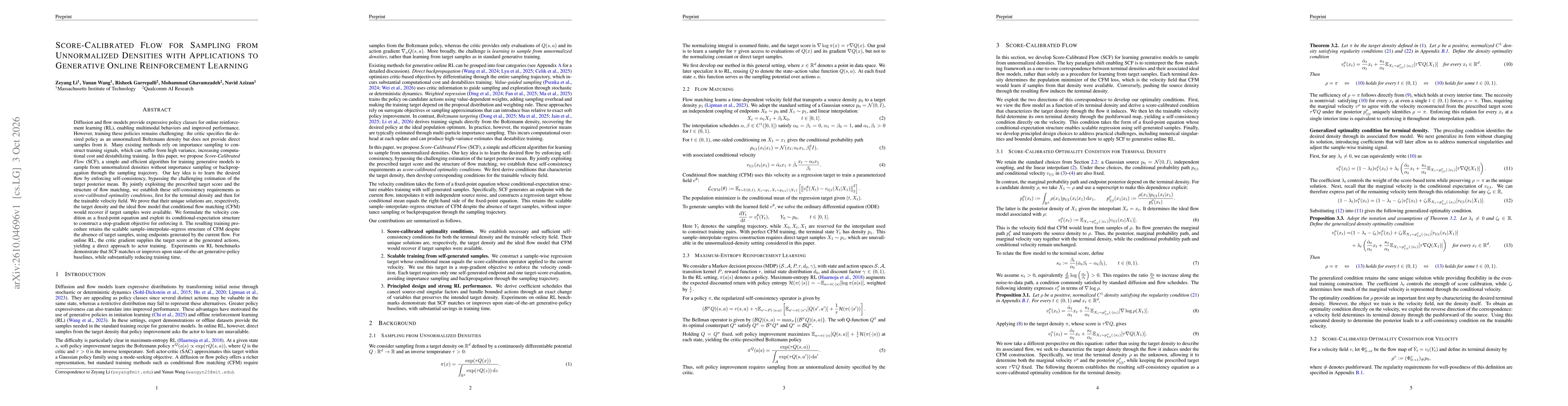 Thumbnail for Score-Calibrated Flow for Sampling from Unnormalized Densities with Applications to Generative Online Reinforcement Learning