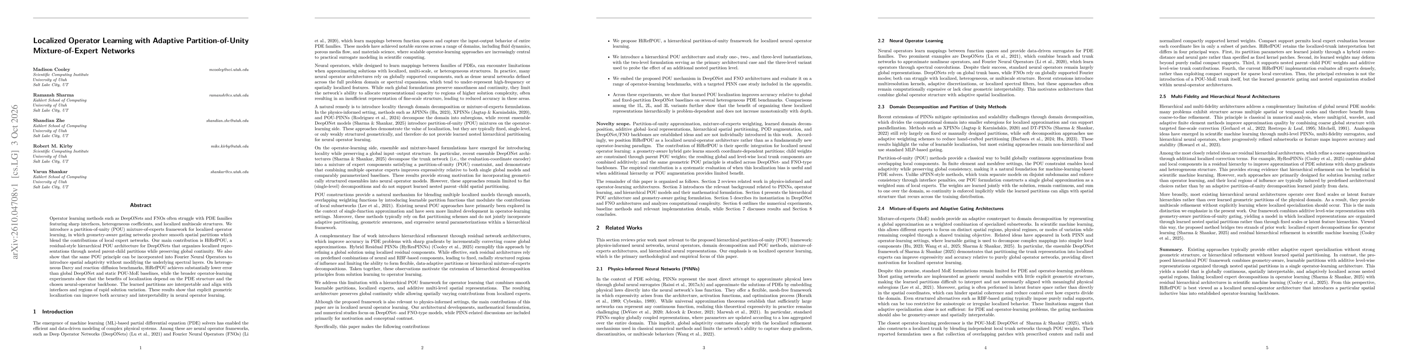Thumbnail for Localized Operator Learning with Adaptive Partition-of-Unity Mixture-of-Expert Networks