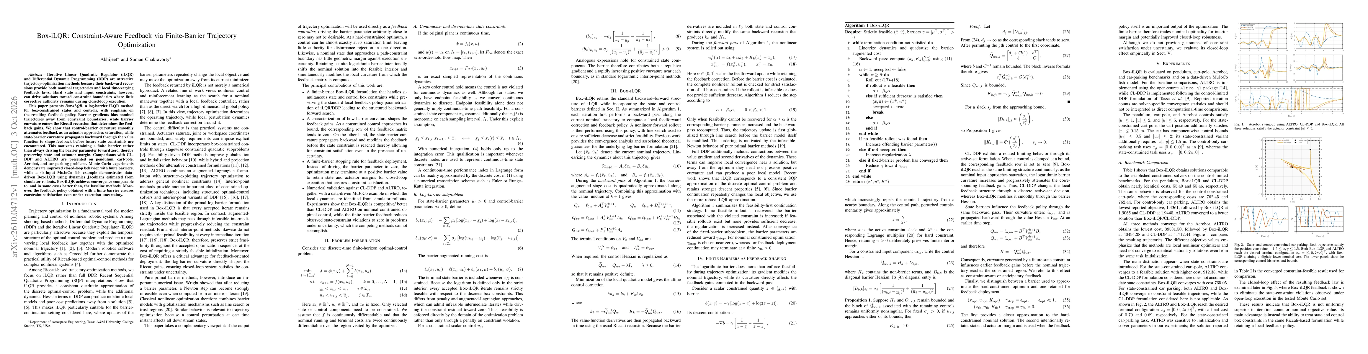 Thumbnail for Box-iLQR: Constraint-Aware Feedback via Finite-Barrier Trajectory Optimization