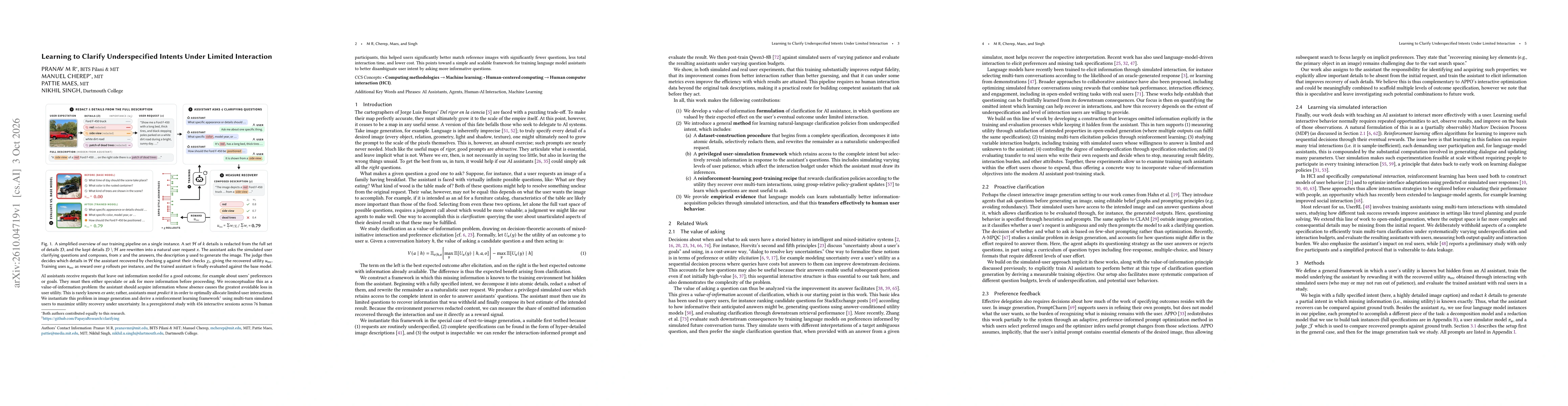 Thumbnail for Learning to Clarify Underspecified Intents Under Limited Interaction