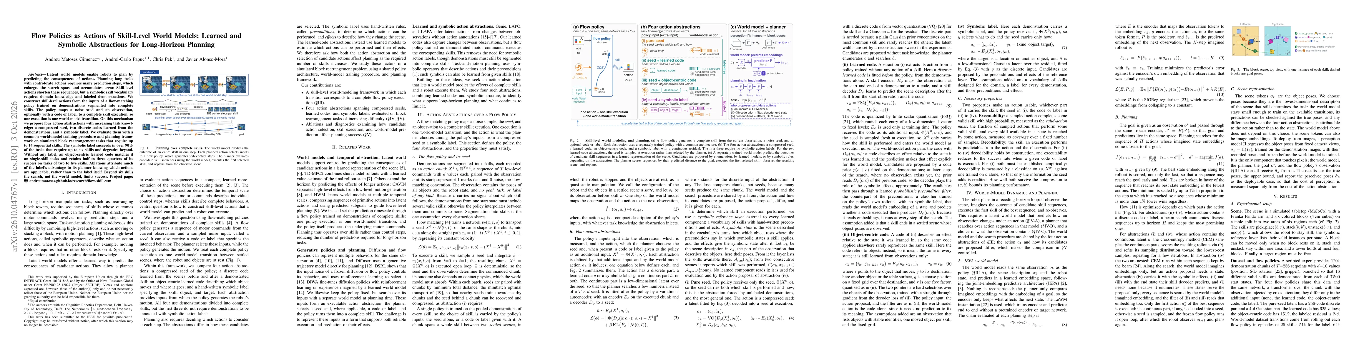 Thumbnail for Flow Policies as Actions of Skill-Level World Models: Learned and Symbolic Abstractions for Long-Horizon Planning