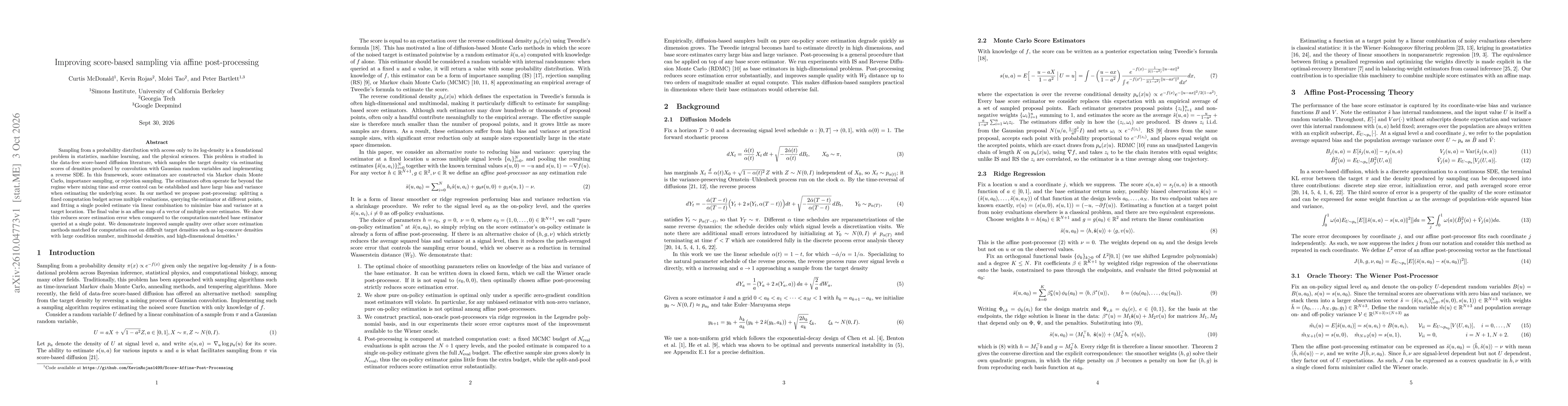 Thumbnail for Improving score-based sampling via affine post-processing