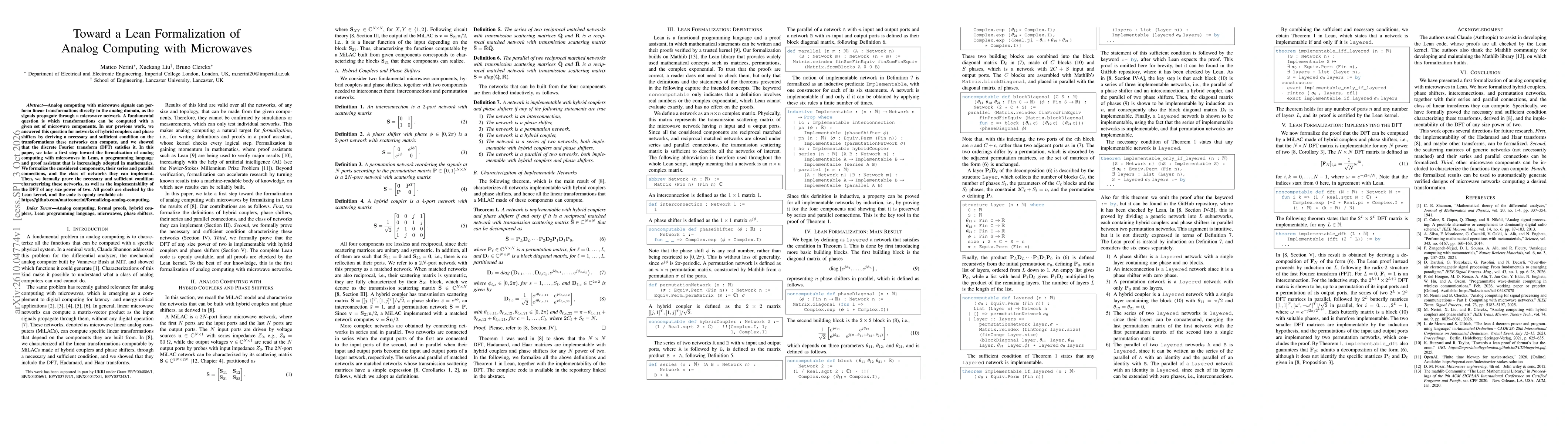 Thumbnail for Toward a Lean Formalization of Analog Computing with Microwaves