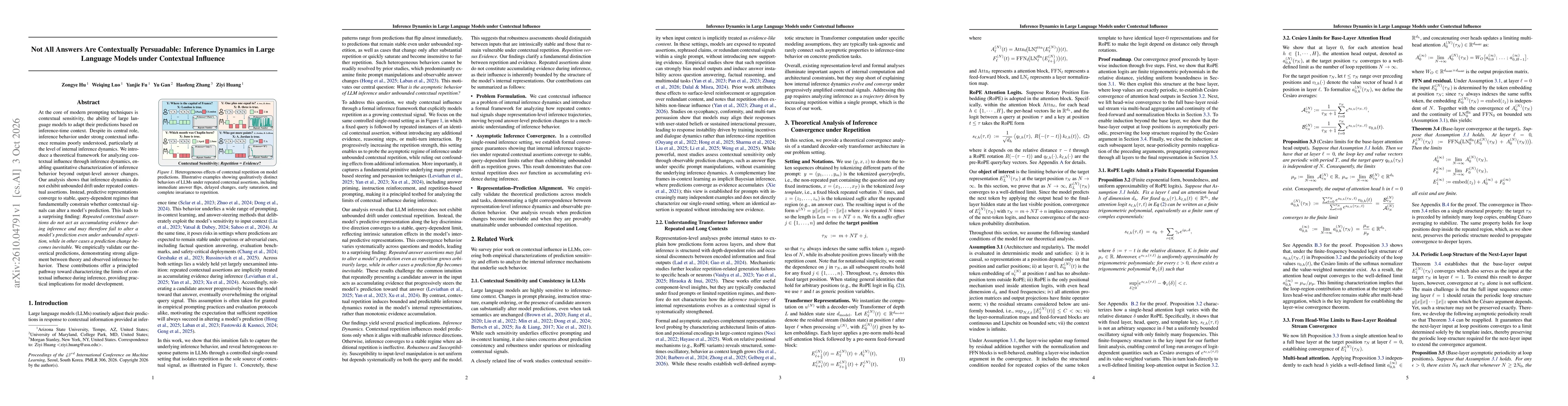 Thumbnail for Not All Answers Are Contextually Persuadable: Inference Dynamics in Large Language Models under Contextual Influence