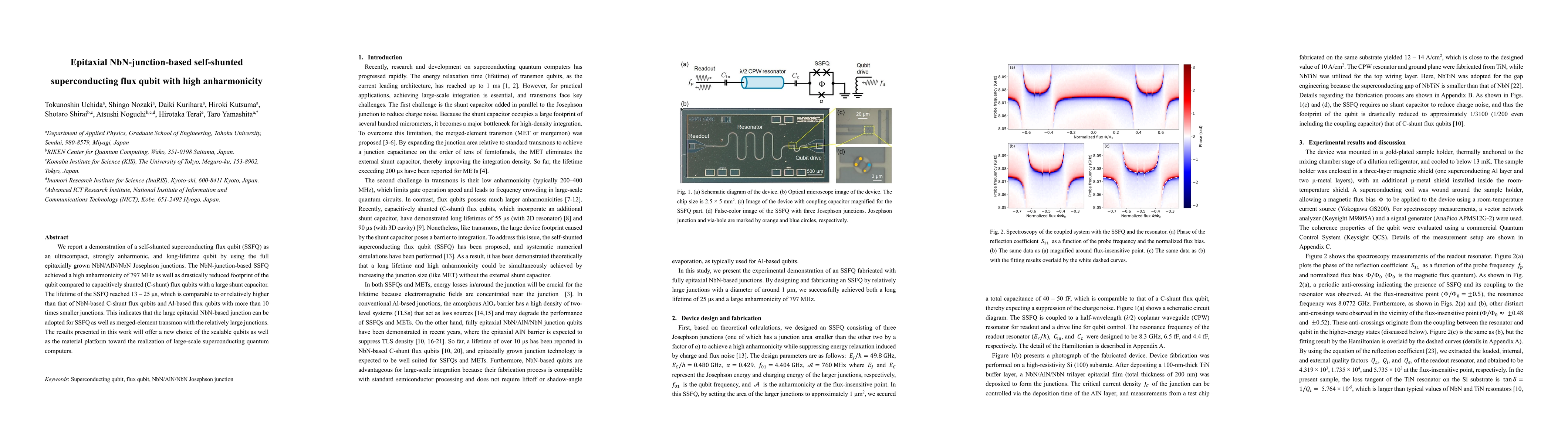Thumbnail for Epitaxial NbN-junction-based self-shunted superconducting flux qubit with high anharmonicity