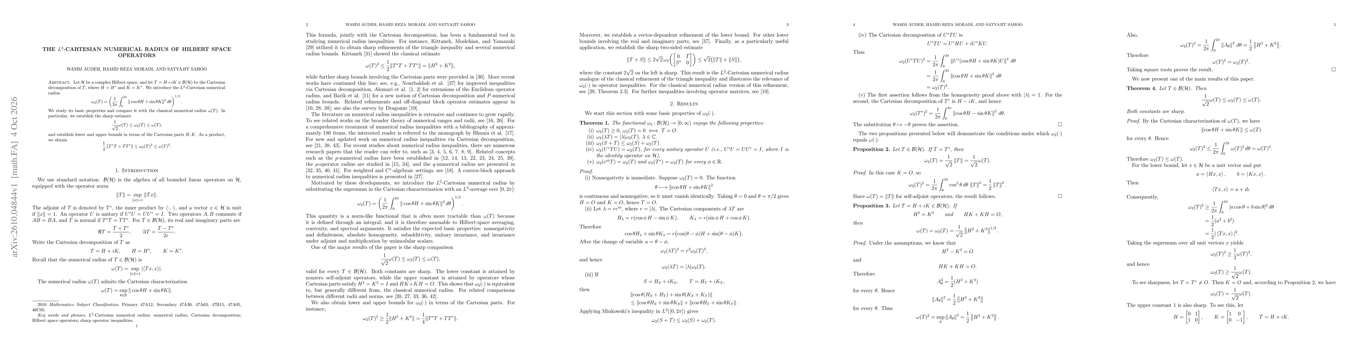 Thumbnail for The \(L^2\)-Cartesian Numerical Radius of Hilbert Space Operators