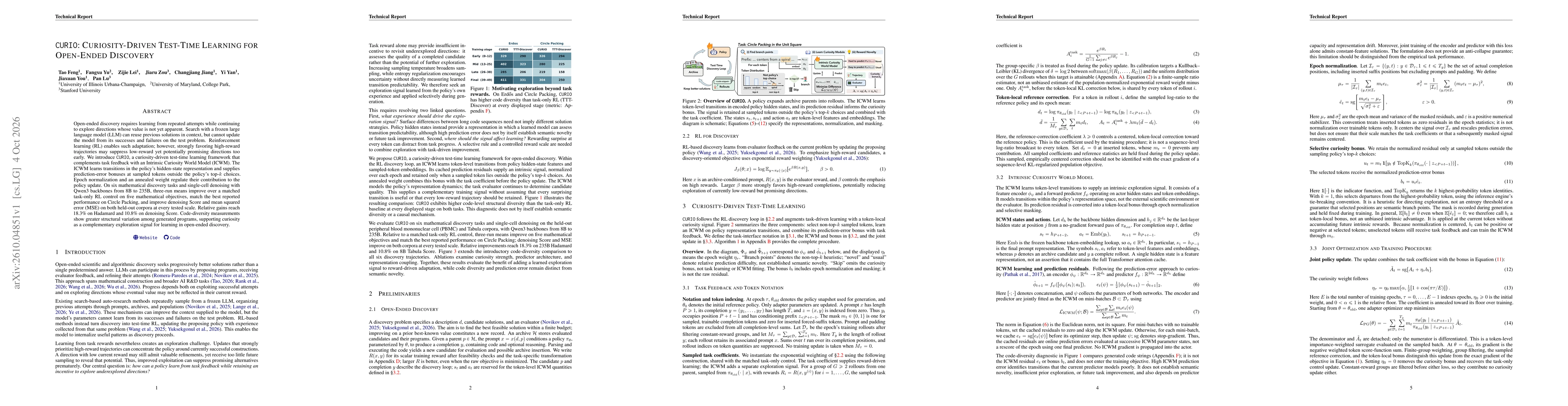 Thumbnail for CURIO: Curiosity-Driven Test-Time Learning for Open-Ended Discovery