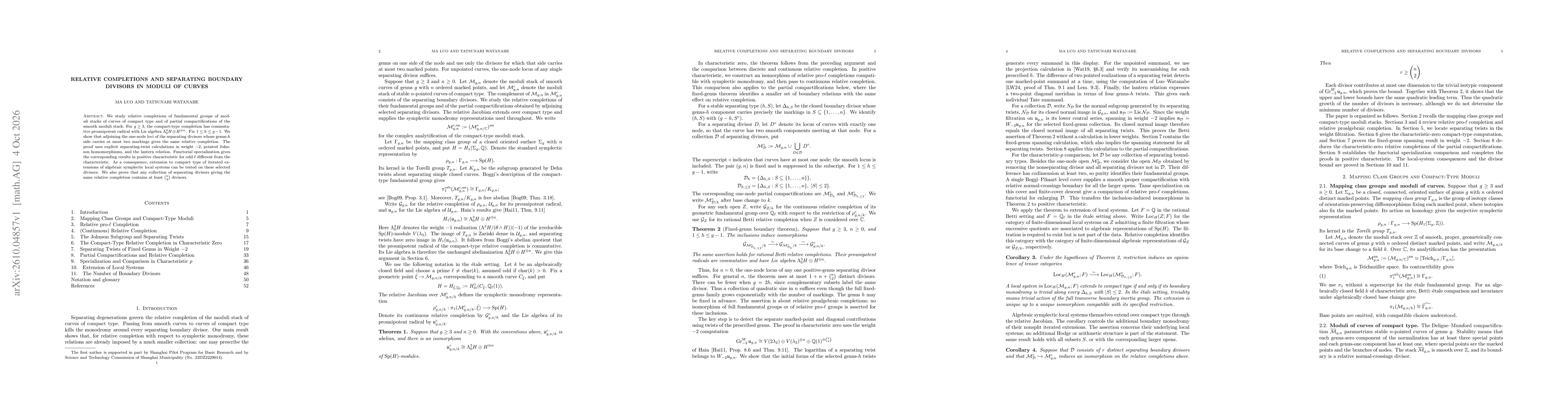 Thumbnail for Relative completions and separating boundary divisors in moduli of curves