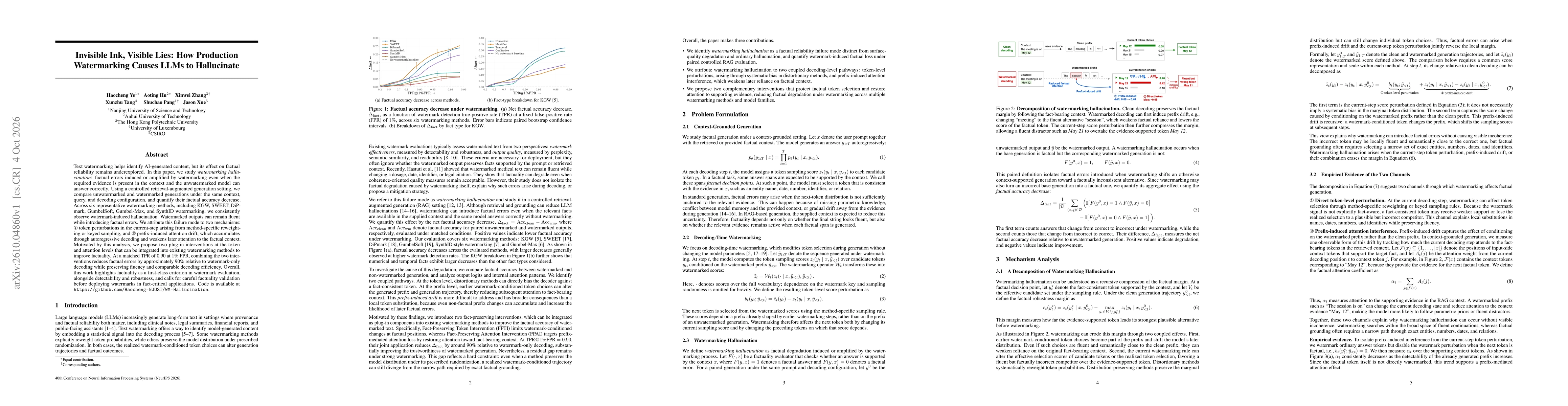 Thumbnail for Invisible Ink, Visible Lies: How Production Watermarking Causes LLMs to Hallucinate