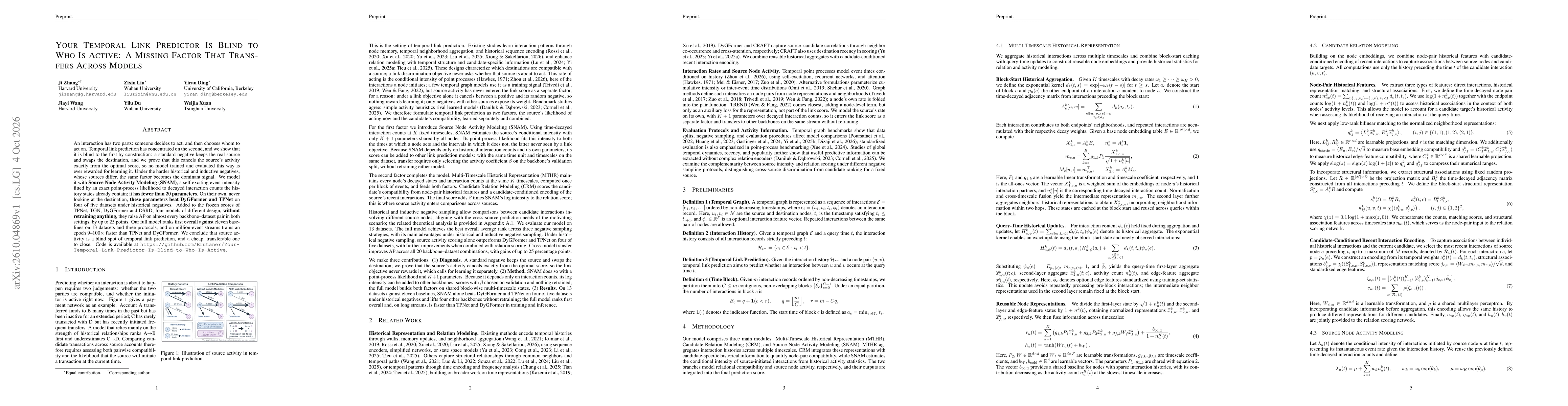 Thumbnail for Your Temporal Link Predictor Is Blind to Who Is Active: A Missing Factor That Transfers Across Models