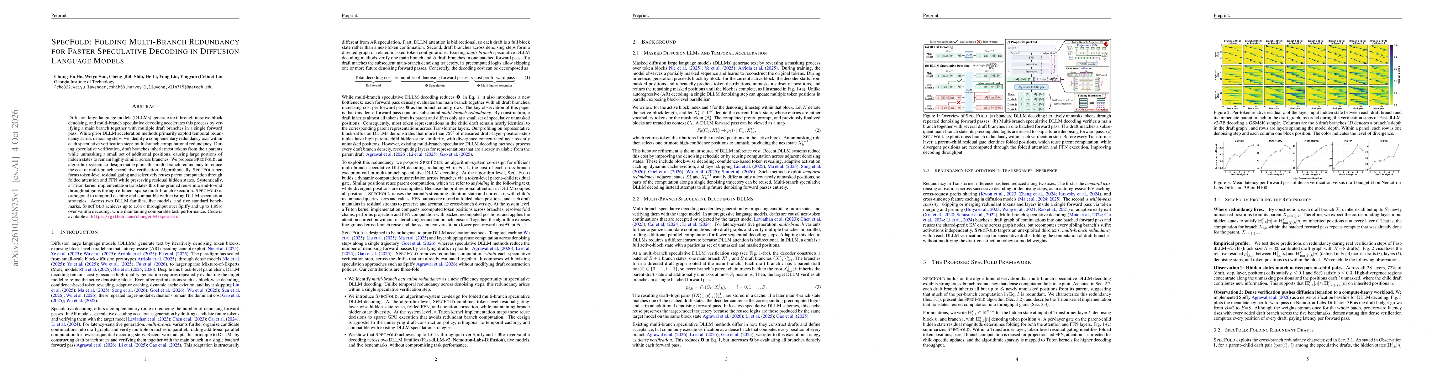 Thumbnail for SpecFold: Folding Multi-Branch Redundancy for Faster Speculative Decoding in Diffusion Language Models