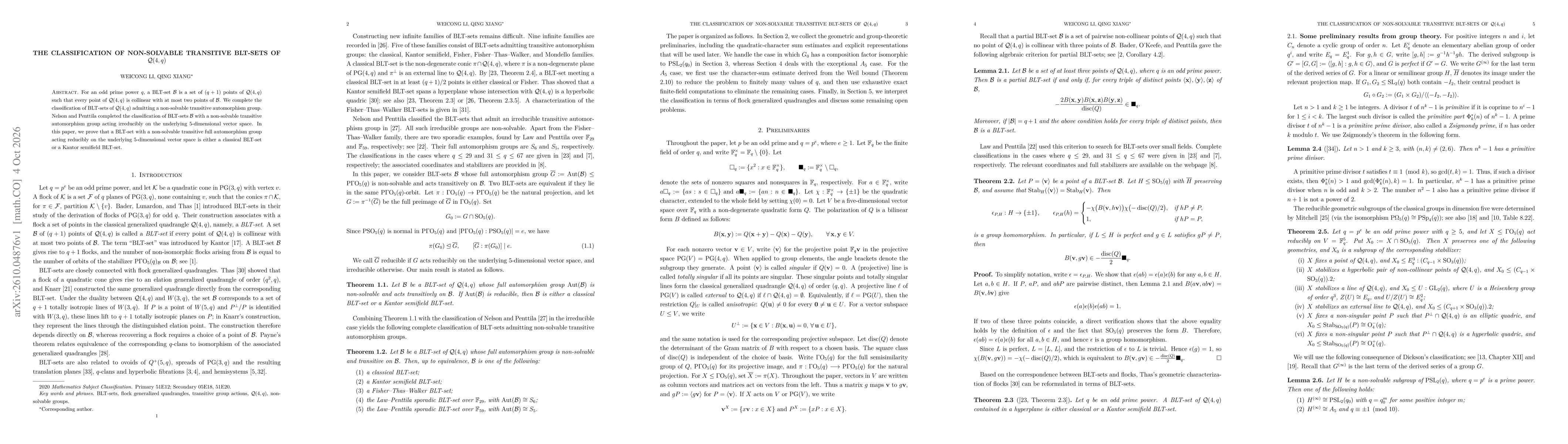 Thumbnail for The classification of non-solvable transitive BLT-sets of $\mathcal{Q}(4,q)$