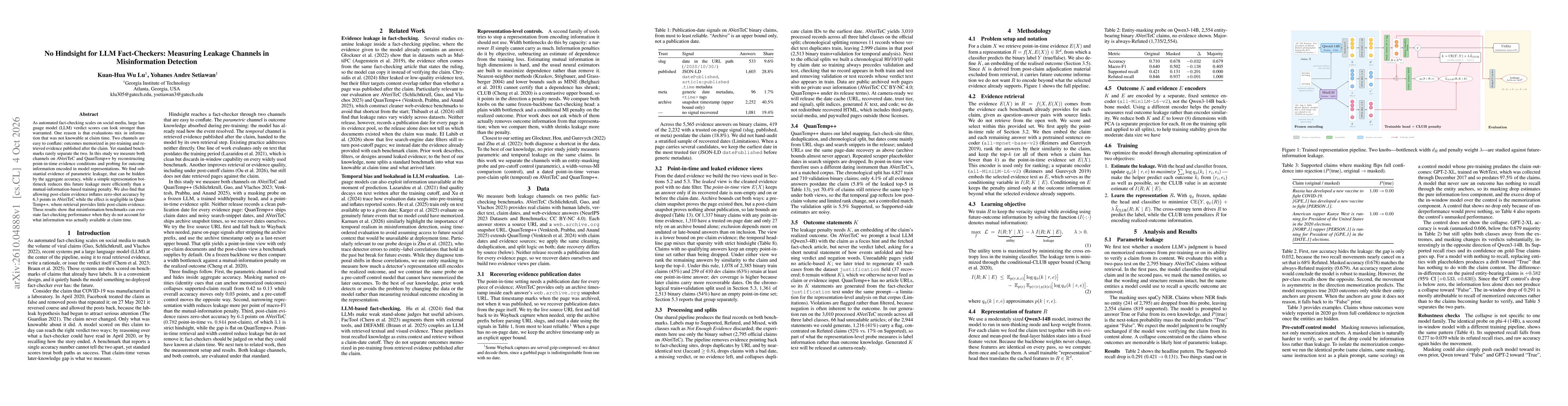 Thumbnail for No Hindsight for LLM Fact-Checkers: Measuring Leakage Channels in Misinformation Detection