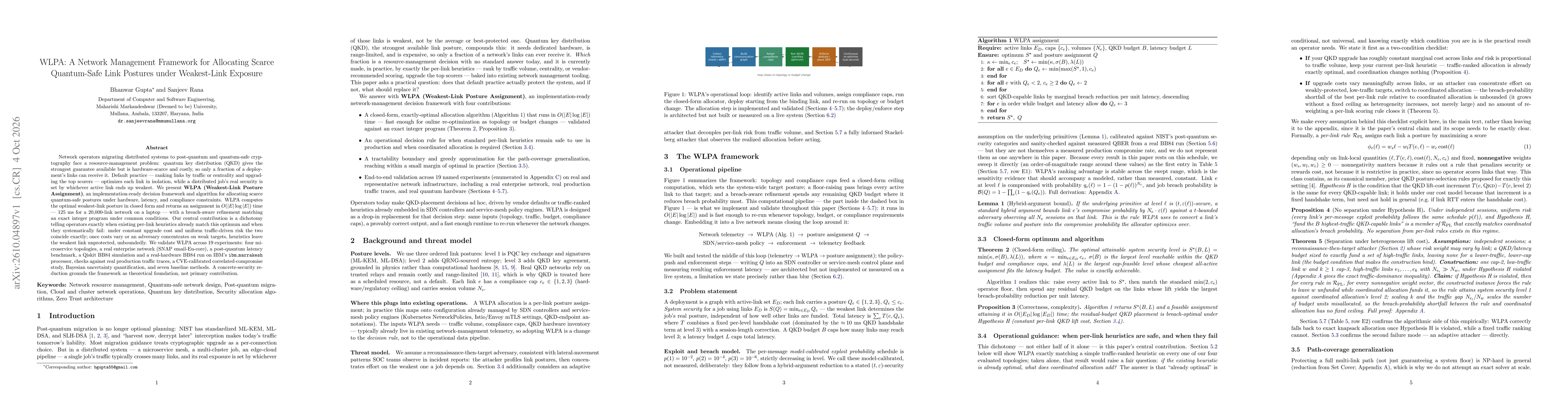 Thumbnail for WLPA: A Network Management Framework for Allocating Scarce Quantum-Safe Link Postures under Weakest-Link Exposure
