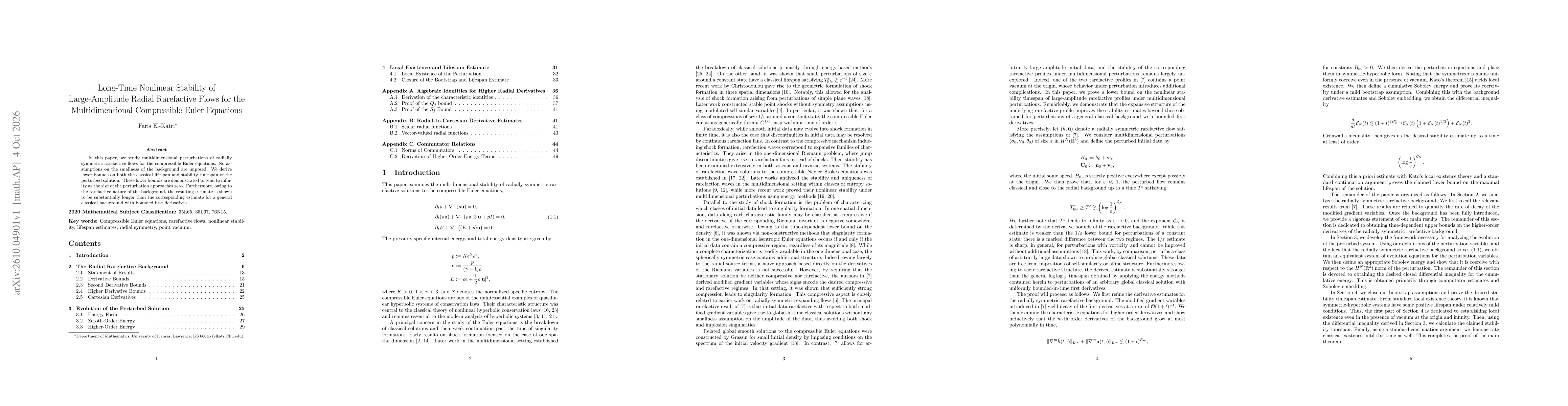 Thumbnail for Long-Time Nonlinear Stability of Large-Amplitude Radial Rarefactive Flows for the Multidimensional Compressible Euler Equations