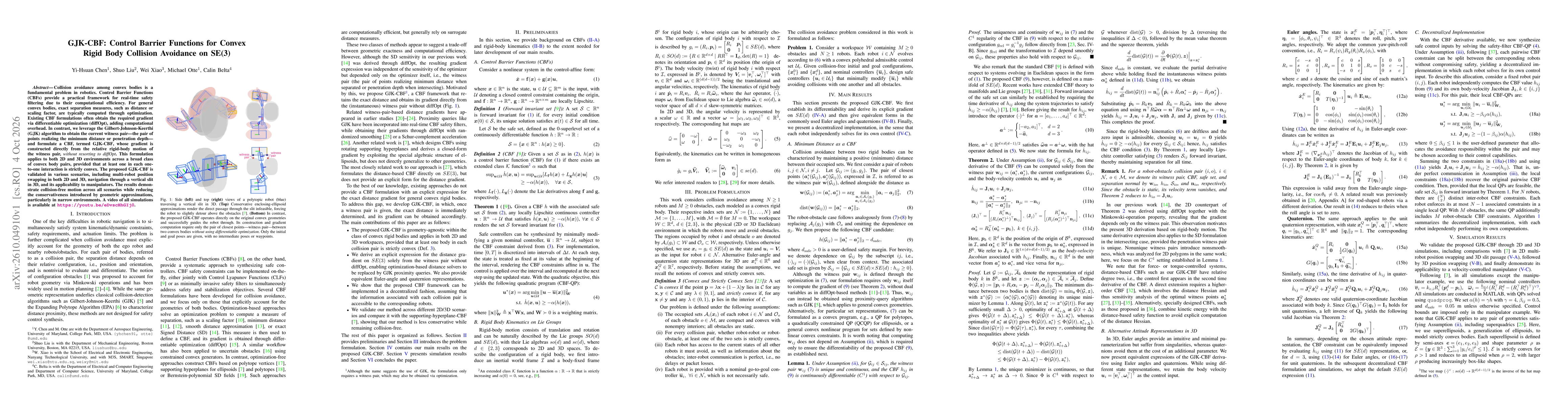 Thumbnail for GJK-CBF: Control Barrier Functions for Convex Rigid Body Collision Avoidance on SE(3)