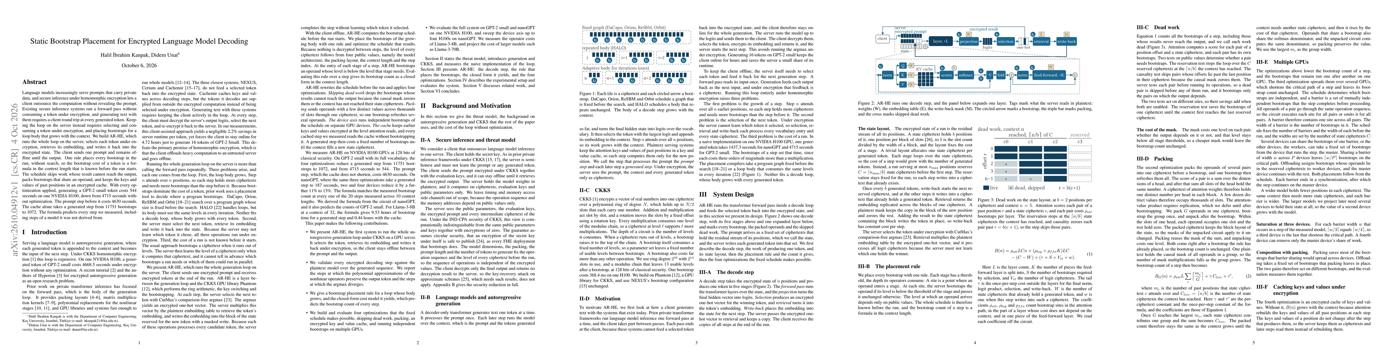 Thumbnail for Static Bootstrap Placement for Encrypted Language Model Decoding