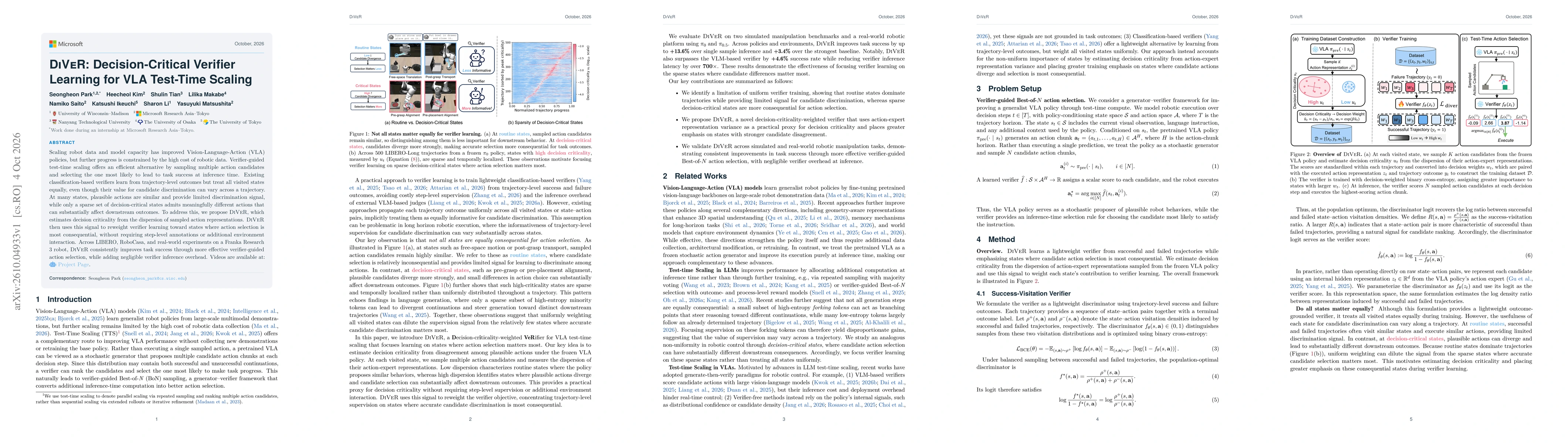 Thumbnail for DiVeR: Decision-Critical Verifier Learning for VLA Test-Time Scaling