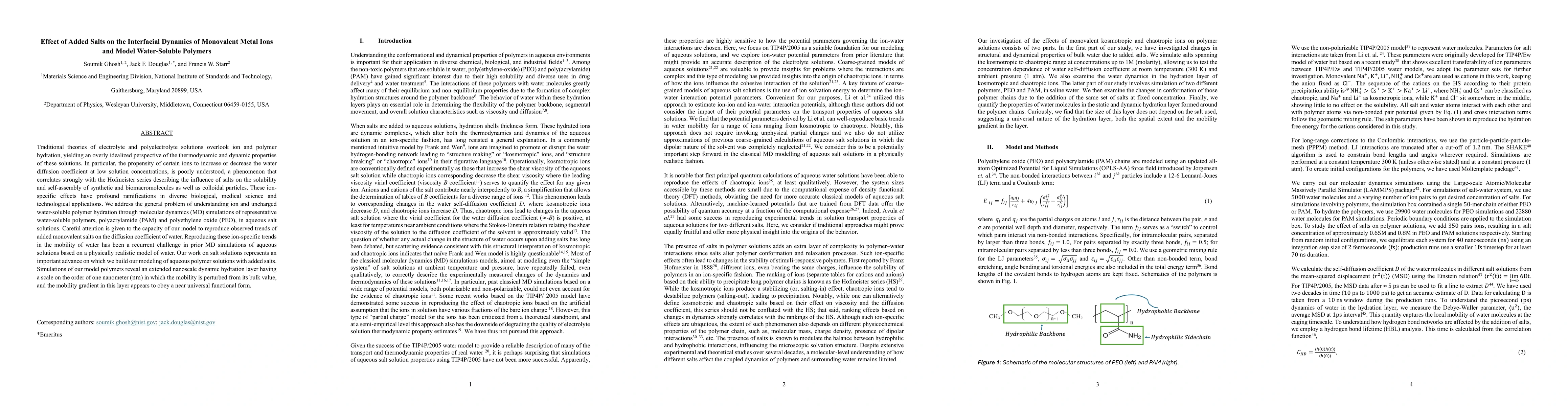 Thumbnail for Effect of Added Salts on the Interfacial Dynamics of Monovalent Metal Ions and Model Water-Soluble Polymers