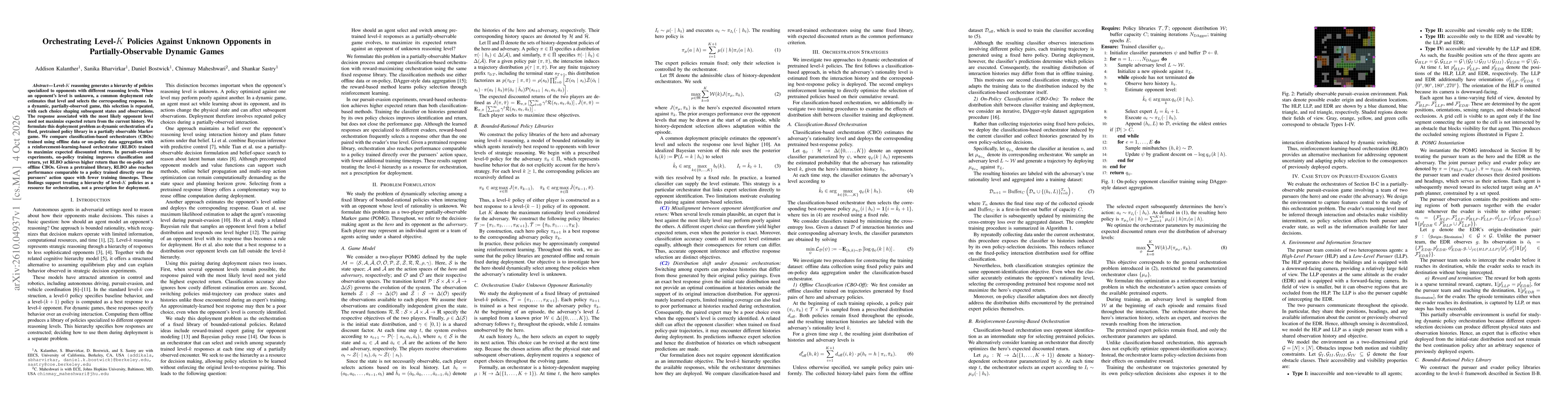 Thumbnail for Orchestrating Level-$K$ Policies Against Unknown Opponents in Partially-Observable Dynamic Games