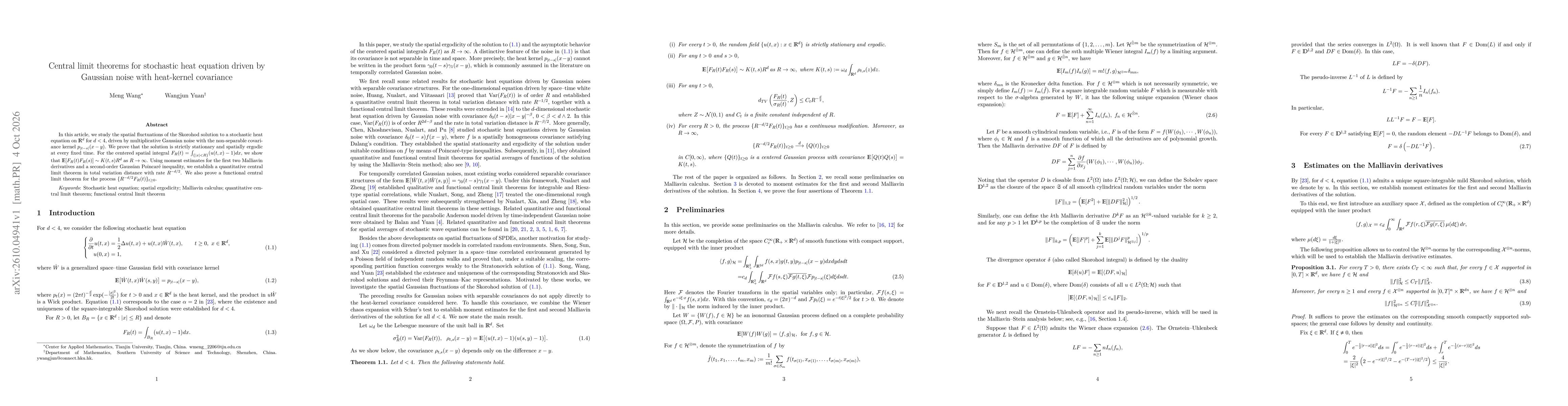 Thumbnail for Central limit theorems for stochastic heat equation driven by Gaussian noise with heat-kernel covariance