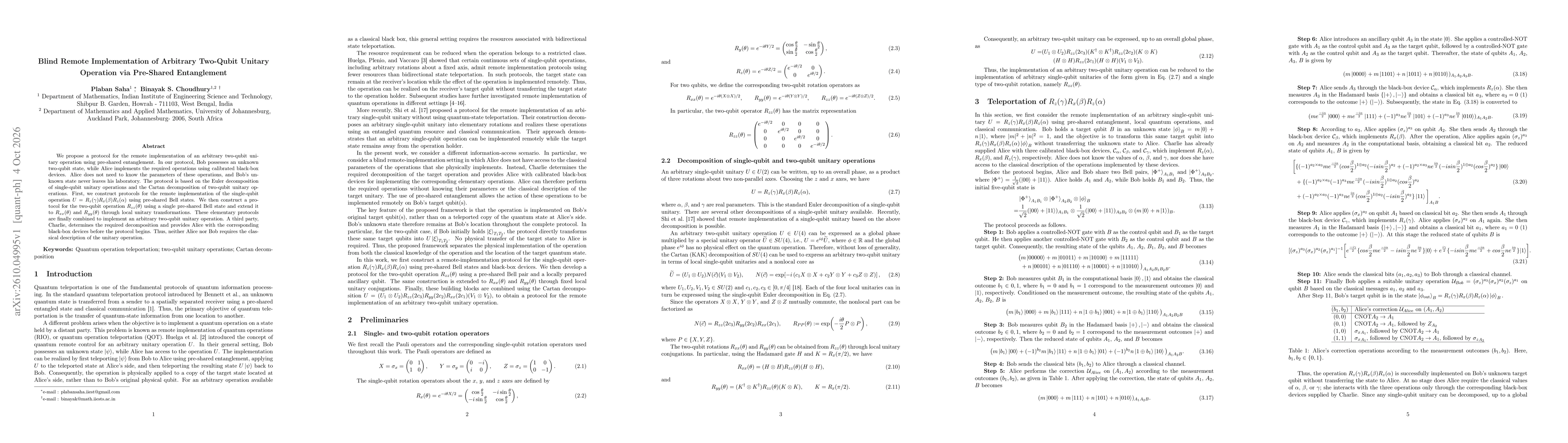 Thumbnail for Blind Remote Implementation of Arbitrary Two-Qubit Unitary Operation via Pre-Shared Entanglement