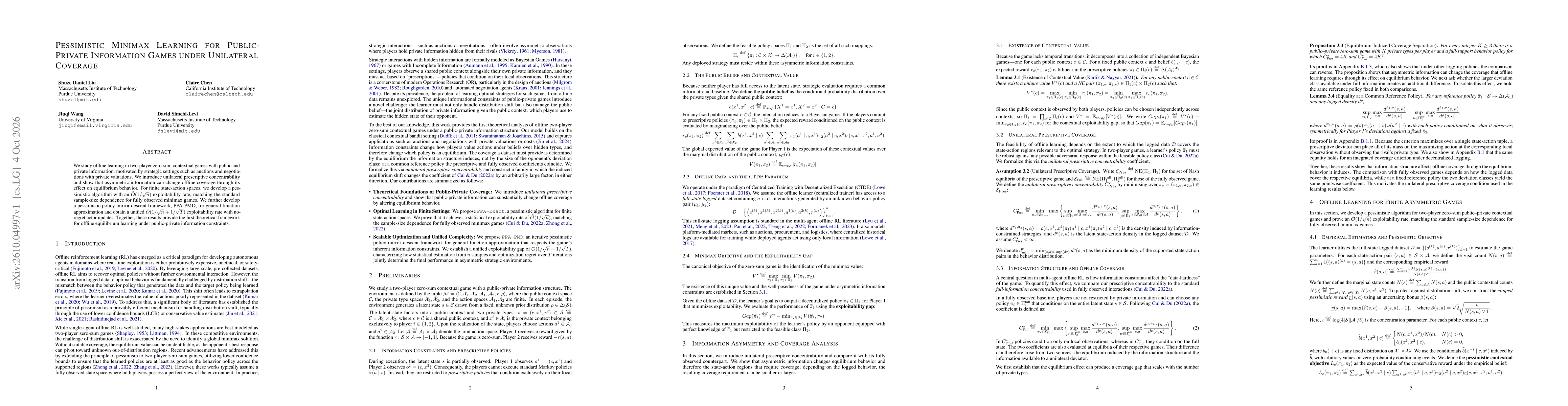 Thumbnail for Pessimistic Minimax Learning for Public-Private Information Games under Unilateral Coverage