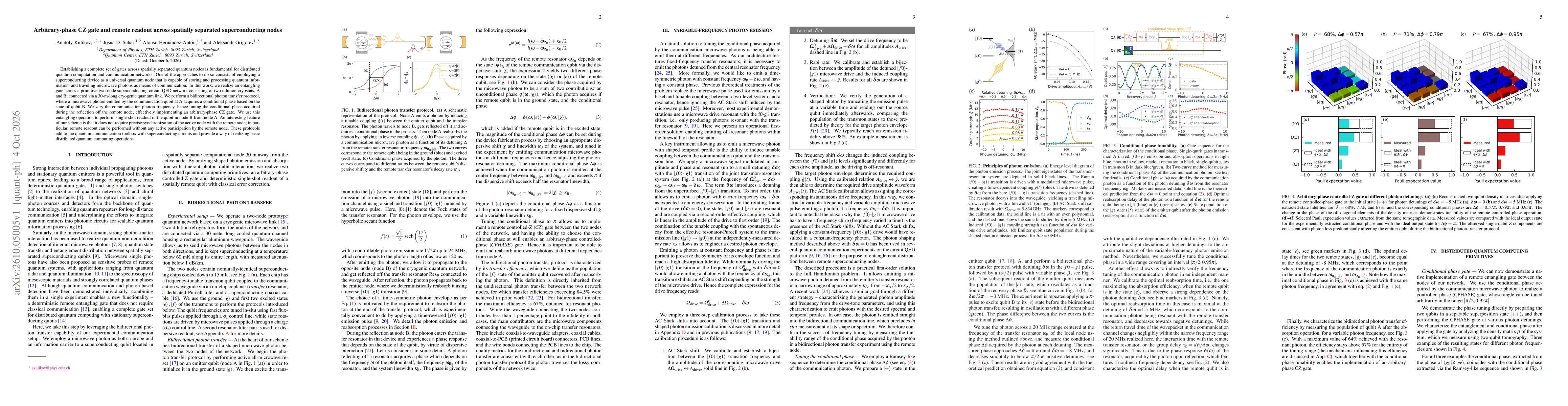 Thumbnail for Arbitrary-phase CZ gate and remote readout across spatially separated superconducting nodes