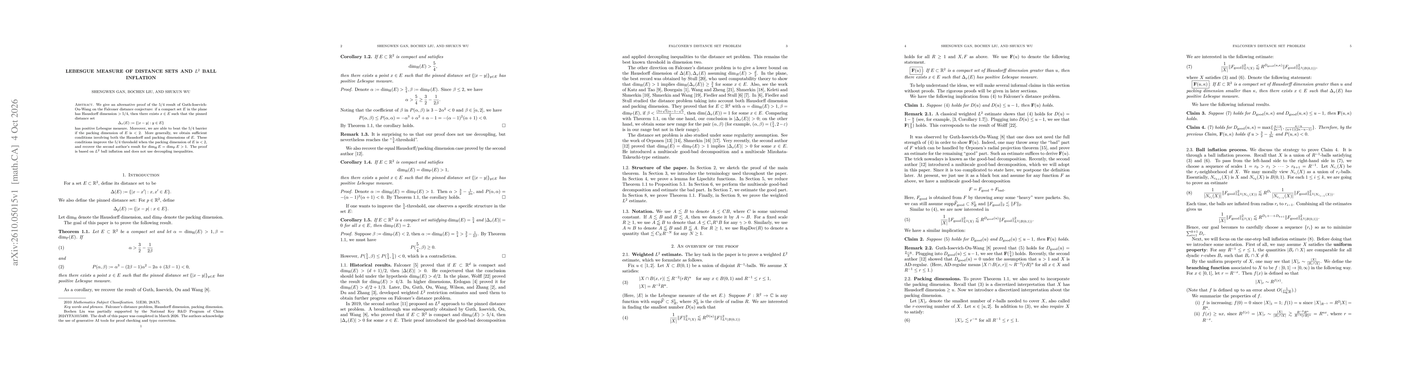 Thumbnail for Lebesgue measure of distance sets and $L^2$ ball inflation