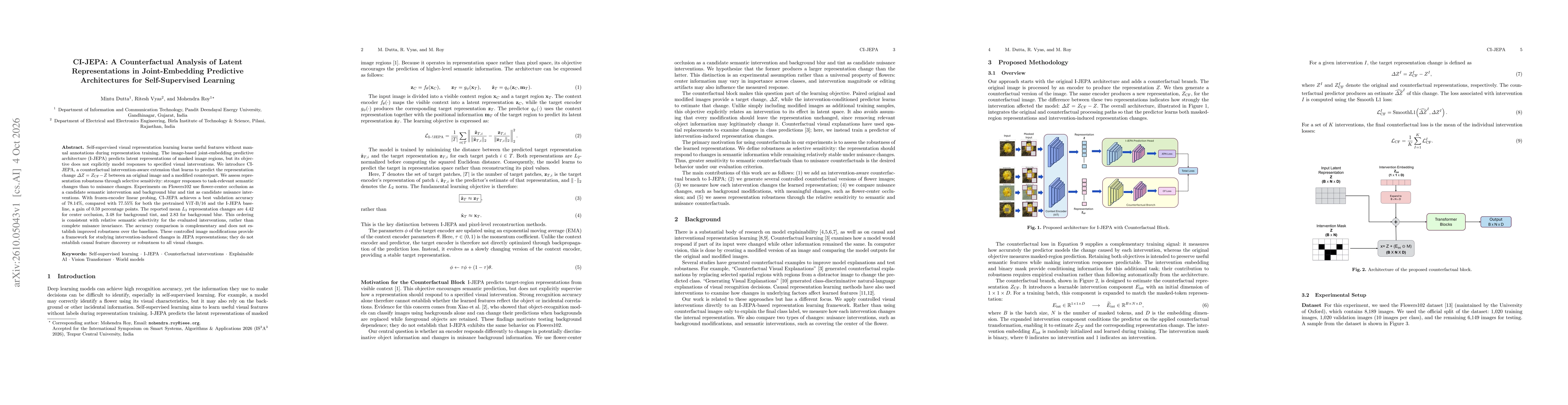 Thumbnail for CI-JEPA: A Counterfactual Analysis of Latent Representations in Joint-Embedding Predictive Architectures for Self-Supervised Learning