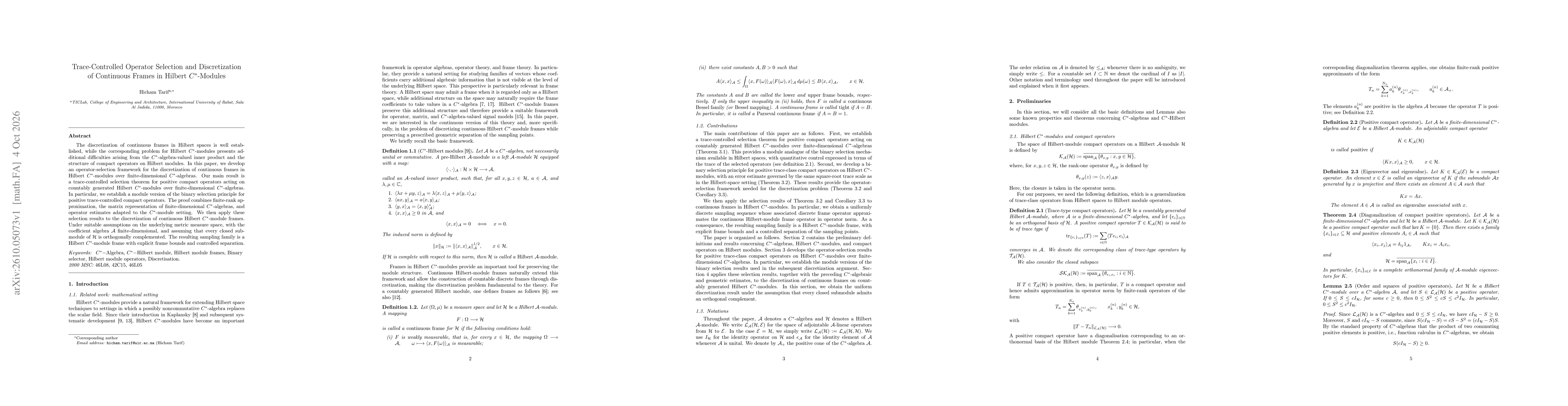 Thumbnail for Trace-Controlled Operator Selection and Discretization of Continuous Frames in Hilbert \(C^*\)-Modules